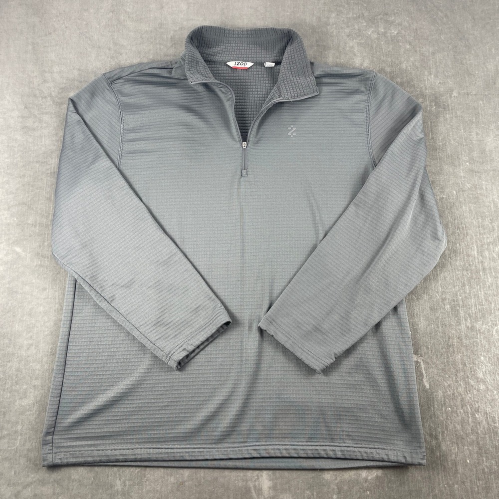 IZOD Mens XL Gray Pullover PerformX Grid Texture Quarter Zip Sweater